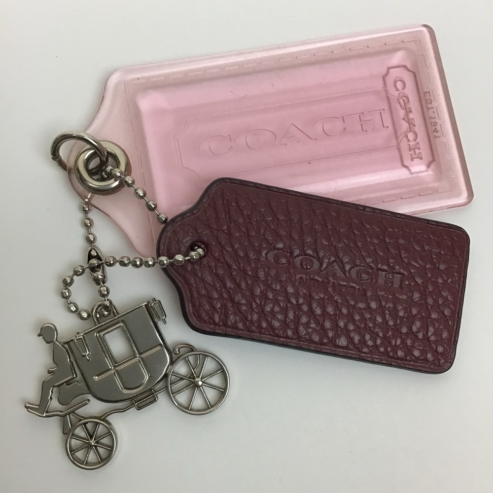 Coach Horse and Carriage Hangtag Purse 3 Charm Set On Chain Silver Tone